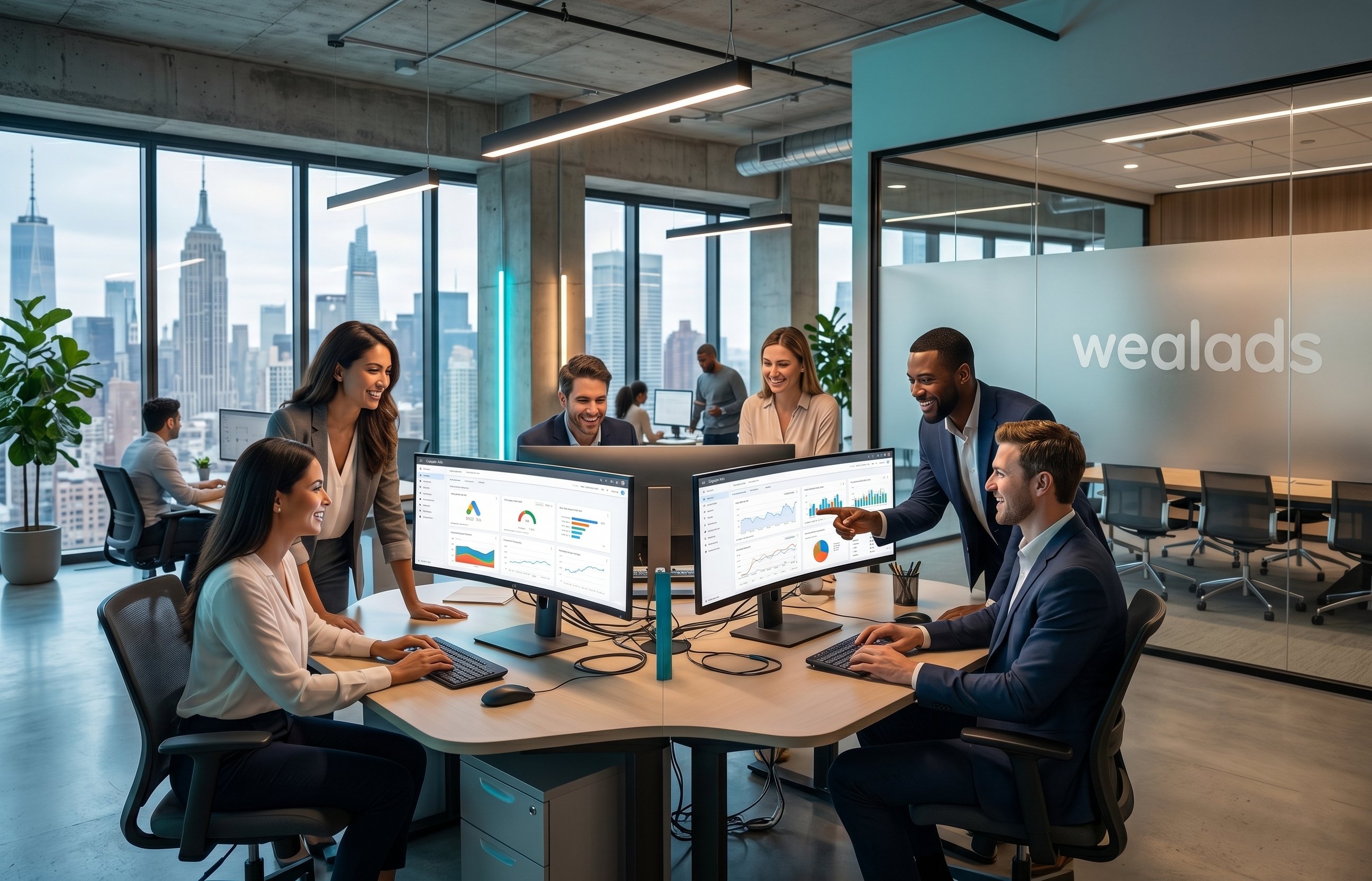 Professional marketing team working in New York office